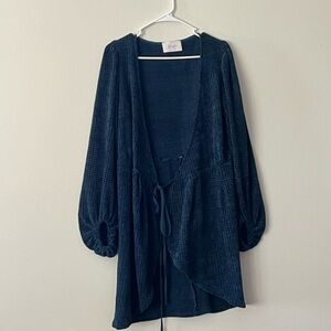Elegant Blue waffle knit Cardigan